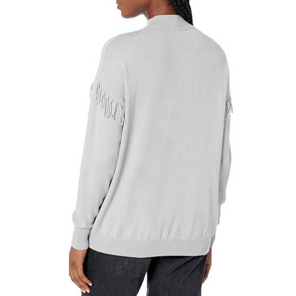NEW ELLIOTT LAUREN fringe mock neck sweater in silver - Picture 2 of 2